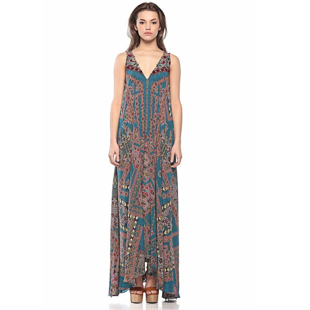 Hemant and Nandita The Wild Long Dress - Teal Mauve - Boho - Size XL